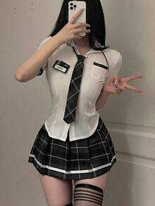 性感内衣套装，性感学生制服，JK清纯制服角色扮演 - 白色 - 查看 6