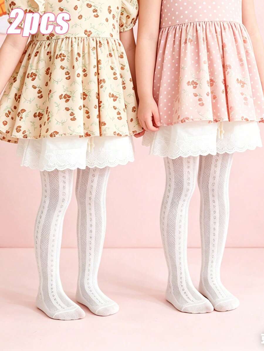 2 chiếc quần legging lưới màu trắng khoét lỗ cho bé gái sơ sinh/trẻ nhỏ, quần tất chống muỗi để mặc hàng ngày.