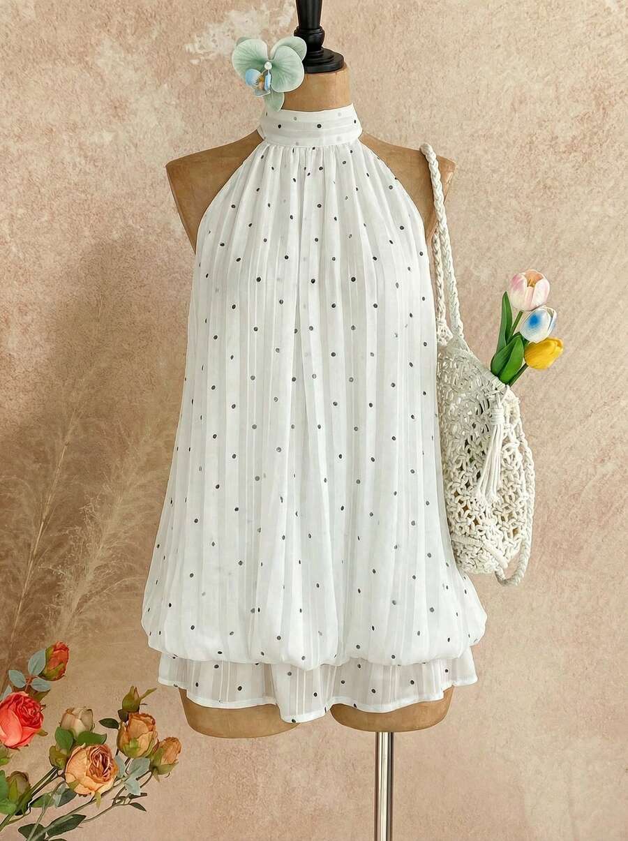 Temptaria Đầm ngắn không tay chấm bi trắng thanh lịch dành cho nữ - Chân váy voan xếp tầng bồng bềnh, thích hợp cho những chuyến đi chơi thường ngày, trang phục ngày Valentine, buổi hẹn hò lãng mạn, dự tiệc, lễ hội âm nhạc, trang phục ngày lễ, đồ đi biển, váy dự đám cưới, trang phục nữ mùa xuân/hè. - Nhiều màu - Xem 1