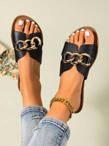 Ximi Ruo Ciabatte casual piatte in stile coreano per donna, con punta aperta, sandali romani intrecciati, adatti per primavera, estate, spiaggia, vacanza, abbinabili a vestiti, colore marrone - nero - Visualizzare 5