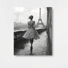 Póster plano 2D, 2D plano, plano 2D, fotografía de moda de París, plano 2D - Representando a una elegante mujer en blanco y negro, impresión en lienzo de arte de pared francés, adecuado para sala de estar, dormitorio y oficina - Decoración francesa -  12.0X16.0 pulgadas - Enmarcado - Ver 1