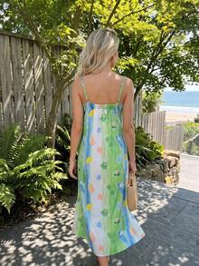 Vestido casual de escote en V, vestido suelto con tirantes de dopamina al estilo de vacaciones en la playa, vestido con abertura lateral elegante para el verano en la - Verde Pastel - Ver 4