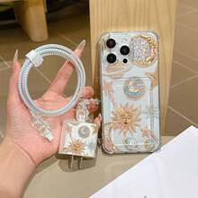 6合1套組：透明太陽系手機殼 + 充電頭保護套 + 線材保護套 + 收納繩 + 數據線纏繞繩，TPU 防震保護殼，相容 iPhone 6-16 Pro Max，適合作為情侶、女兒、女朋友、青少年的生日與聖誕禮物 - 彩色 - 查看 5