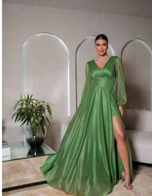 Long Dress For Graduation, Party, Wedding, Evening, Bridesmaid With Sparkle - Lime Green - View 1