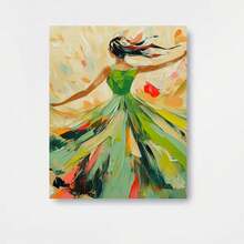 Cuadro 2D plano, 2D plano, 2D plano de 1 pieza con marco de madera, que representa un abstracto de una mujer con vestido verde, ideal para celebraciones de cumpleaños, Día de la Madre, Año Nuevo y regalos de Pascua para madres. Sirve como pieza decorativa para salas de estar familiares. - Enmarcado - Ver 1