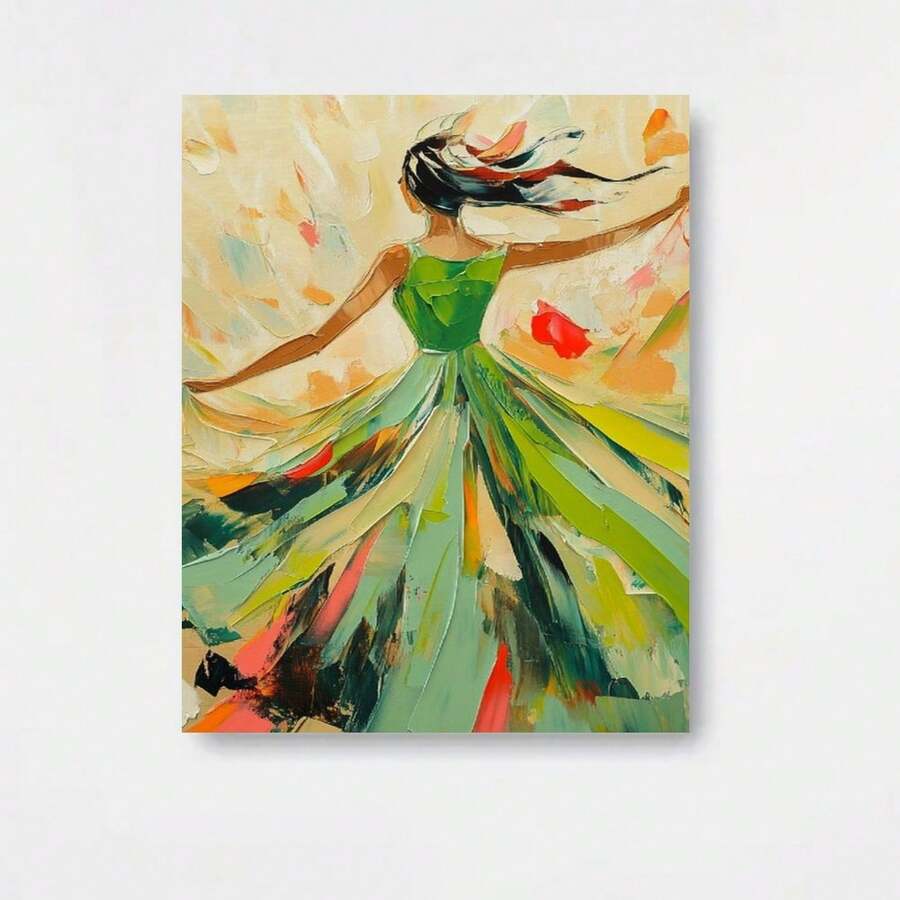 Cuadro 2D plano, 2D plano, 2D plano de 1 pieza con marco de madera, que representa un abstracto de una mujer con vestido verde, ideal para celebraciones de cumpleaños, Día de la Madre, Año Nuevo y regalos de Pascua para madres. Sirve como pieza decorativa para salas de estar familiares. - Enmarcado - Ver 1