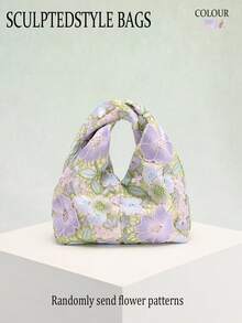 1 st lavendelfärgad spetsblommig tygväska med broderi, fransk chic veckad axelväska, mjuk romantisk lantlig stil lämplig för strandsemester, i kombination med eterisk maxiklänning (slumpmässigt fördelat spetsblommönster) - Multifärgad - Visa 1