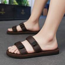 1 Pair Solid Color Casual Outdoor Beach TPR (Thermoplastic Rubber) Letter Decor Beach Vacation Home Slippers, Summer - Brown - View 7