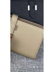 Genuine Leather Wallet Clutch Bag With H, Multifunctional Card Holder, Urban Minimalist And Portable - Khaki Silver Buckle - View 12