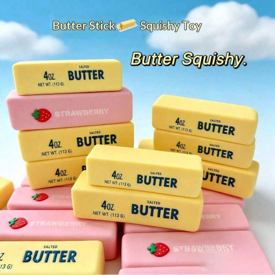 1pc - [Buttery Soft] Super Moist Hachimi Butter Stick Squeeze Toy, Slow Rebound Realistic Butter Bar, Stress Relief Desk Toy For Work And School, Finger Sensory Fidget Toy - Multicolor - View 1