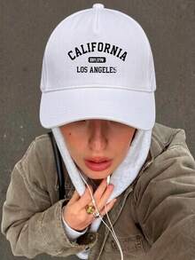 California Los Angeles Print Font Pattern 1pc Unisex Adjustable Baseball Cap Hat For Men Women Machine Washable Outdoor Sun Hat For Beach Camping Sports And Leisure Hat A Perfect Gift For All Seasons - trắng - Xem 3