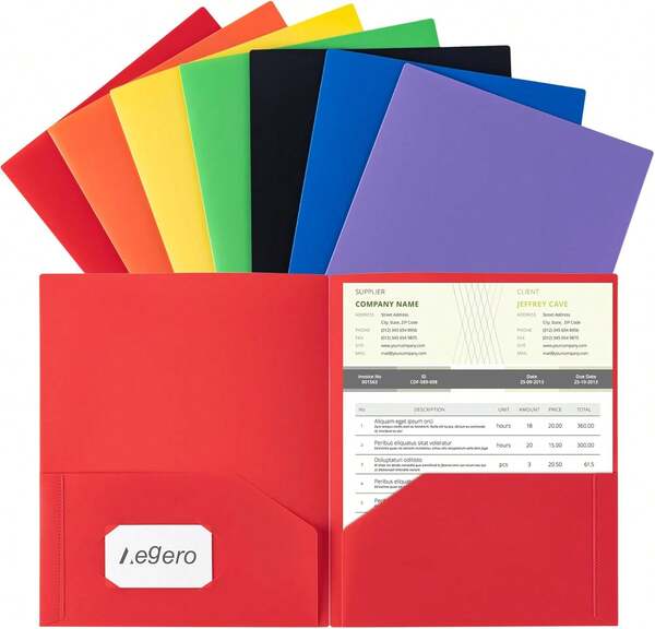 Aegero Plastic Folders With Pockets (7 Pack, Assorted Colors), Durable Heavy Duty File Folders With Business Card Slot, 2-Pocket Folder For Schoolwork &Amp; Office,Letter Sizeu2026