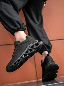 Men's Fashion Versatile Breathable Casual Sports Shoes/Daily Commute Street Style Lightweight Comfortable Hollow Outsole Elevator Running Sneakers - Black - View 8