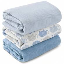 Manta de muselina unisex para bebé, baberos absorbentes suaves, manta multifuncional que se puede usar como paño de eructos, babero, pañal, cubierta para cochecito y asiento de coche, adecuada para niños y niñas, transpirable y cómoda, esencial para el baby shower - Multicolor - Ver 1