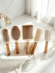 1pc Multi-Specification Multi-Style Anti-Tangle Smooth Hair Massage Air Cushion Design Wooden Handle Air Cushion Comb Round Barrel Roller Comb INS Style Minimalist Milk White Wooden Color Square Oval Round Barrel Roller Comb Air Cushion Design Round Tooth Anti-Tangle Smooth Hair Scalp Massage Curly Hair Styling Massage Comb Styling Comb Hairdressing Tool Home Salon Daily Care All Season - Air Cushion Comb - View 11
