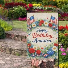 1 pieza Bandera de jardín del 250 aniversario, con diseño floral en rojo, blanco y azul para celebrar el Día de la Independencia de EE. UU. Esta bandera de 12"X18" es adecuada para la decoración del patio y ocasiones festivas, no se incluye el asta de la bandera. - A - Ver 7