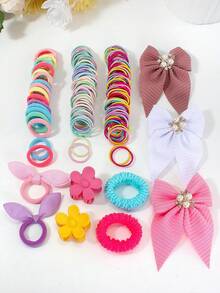 5/10/852PCS Macaron Color Cute Gentle Girl Hair Accessory Set, Includes Pearl Large Bow Hair Clips, High Elasticity Seamless Hair Ties, Flower Claw Clips, Rabbit Ear Hair Ties, Disposable Small Rubber Bands, Suitable For Girls Outings, Performances, Daily Use - Multicolor - View 7