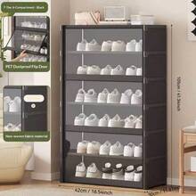 Dustproof Shoe Cabinet With Transparent Flip Cover, Large Capacity Shoe Organizer, Sturdy And Durable, Suitable For Small Apartments, No Installation Required - Black - View 13