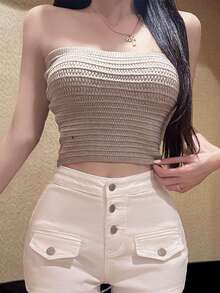 1 chiếc áo ống nữ mùa hè mới, đa năng, thời trang, gợi cảm, chất liệu dệt kim, cạp cao, có lớp lót chống hở và cổ áo có thể tháo rời. - Nhiều màu - Xem 8