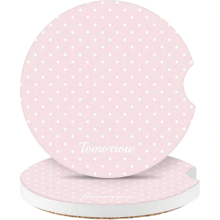 NEW-   Cute Fashion Polka Dot Car Coasters 2 Pack For Cup Holders, 2.56 Inch Finger Notch Retro 70's Style Ceramics Heat Resistant Anti Slip Cork Base Car Drinks Coasters Auto Accessories- - Phụ huynh - Xem 1