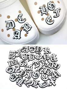26 Stücke Buchstaben Soft Jelly Schuh Charms, DIY dekorative Accessoires geeignet als Geschenke für Studenten zum Schulanfang, Cut Out Clogs Schuh Blumen Dekoration, vielseitig einsetzbar - Verschiedenfarbig - Übersicht 11