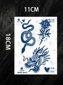 3pcs Temporary Tattoo Stickers, Funny Snake, Dragon, Rose Designs, Multipurpose Unisex Body Art Fake Tattoos, Waterproof & Sweatproof, Suitable For Arms, Chest, Abdomen And Back Easy To Apply & Remove, Lasts 7-14 Days, DIY Gift - Christmas - View 9