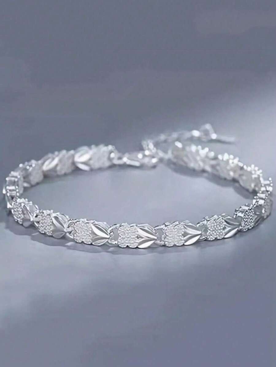 1pc Floral Silver Bracelet Jewelry Hand Accessory Holiday Gift - Silver - View 1