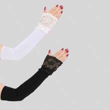 2pcs Lace Splice Ice Silk Arm Sleeves, Outdoor Driving UV Protection High Elasticity Arm Warmers, Suitable For Spring, Summer And Autumn,Gloves,Party - Multicolor - View 8