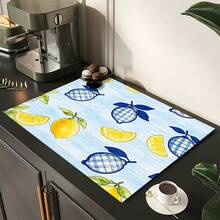 1pc Lemon Print Absorbent Mat/Drying Mat For Coffee Maker, Dishes - Polyester Absorbent Desktop Protective Mat With Rubber Anti-Slip Pad, For Kitchen Counter Decor, Home Bar And Dining Table - Multicolor - View 5
