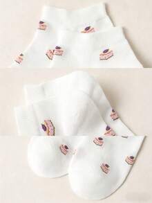 5 pares de calcetines cortos de malla con estampado de pastel para mujeres, lindos y transpirables para uso diario en verano - Multicolor - Ver 4