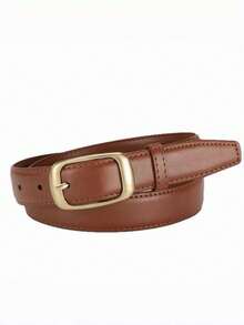 1pc Plus Size Women's Solid Color Minimalist Silver Buckle PU Leather Belt, Suitable For Pairing With Various Pants - Black-a - View 10