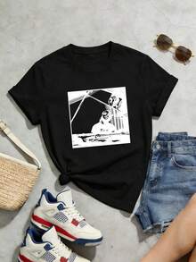 Camiseta de manga corta con cuello redondo suave y casual de verano para mujer, tops para salir, algodón, vintage, estilo callejero europeo y americano, casual deportivo, estilo unisex, estilo casual urbano, tops bonitos, Gen Z, curvas, ropa Y2K, camisetas divertidas, tops para damas, conjuntos de vacaciones para mujer, top lindo, camiseta gráfica, conjuntos de primavera, camisetas holgadas, ropa de calle retro, estilo de los 90, estilo de los 2000, subcultura, top negro, tops blancos, atuendo de fiesta de los 90. Blanco - Negro - Ver 5
