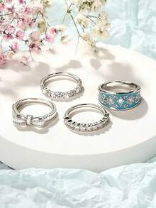 4pcs Luxurious Cubic Zirconia Stone Rings, Suitable For Women, Ideal For Wedding, Engagement, Anniversary Party, Valentine's Day Gift - 3# - View 4