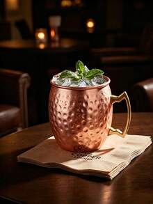 1个莫斯科骡子杯，锤纹铜杯，304不锈钢内胆，金色黄铜把手，适用于冷饮、啤酒、马克杯、杯子、咖啡杯 - 彩色 - 查看 2