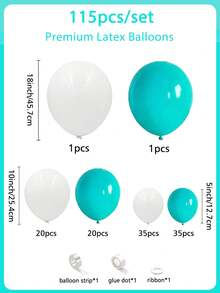 55/85/115 globos blancos y azul menta, set de globos de látex azul marino de 5/10/18 pulgadas de grosor, adecuado para decoración de fiesta de cumpleaños, despedida de soltero, aniversario, fiesta de graduación - Nylon blanco - Ver 8