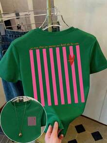 Camiseta de mujer, camiseta de manga corta con gráfico de estilo casual de calle, top de verano lindo - Verde - Ver 4