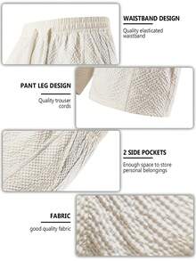 Men's Simple Solid Color Casual Shorts, Drawstring Waist Sports Shorts, Suitable For Everyday Summer Wear, Beach Vacations, Outdoor Activities, Running,Gym,And Exercise. - Off White - View 5