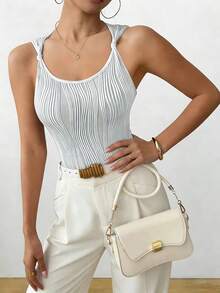 Camiseta sin mangas para mujer, primavera-verano, gris claro, tejido acanalado, con tirantes cruzados, corte ajustado, elegante, informal, para el día a día, para la oficina, para San Valentín - BLANCO - Ver 5