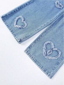 Quần jeans ống rộng dáng suông, quần jeans ống đứng thêu họa tiết đa năng phong cách đường phố. - Rửa trung bình - Xem 8