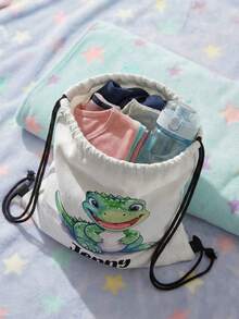 1pc Customizable Name Drawstring Backpack With Bow Pattern, Can Be Customized According To Your Unique Design, Perfect For Children, Boys, Girls, Print Your Own Name Or Sister's And Classmate's Name As A Gift To Give To Others - Multicolor - View 5