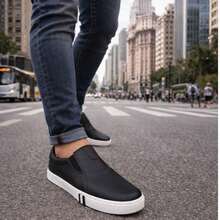 Men's Basic Slip-On Yacht Shoe, Easy To Put On, Laceless Sneakers, Oxford Shoes, New Release - màu đen - Xem 5