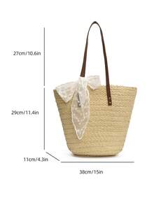 1pc High-Quality Textured Straw Bucket Handbag, Suitable For Daily Use, Dates, Shopping, And Fashionable Vacation Essentials - Beige - View 3