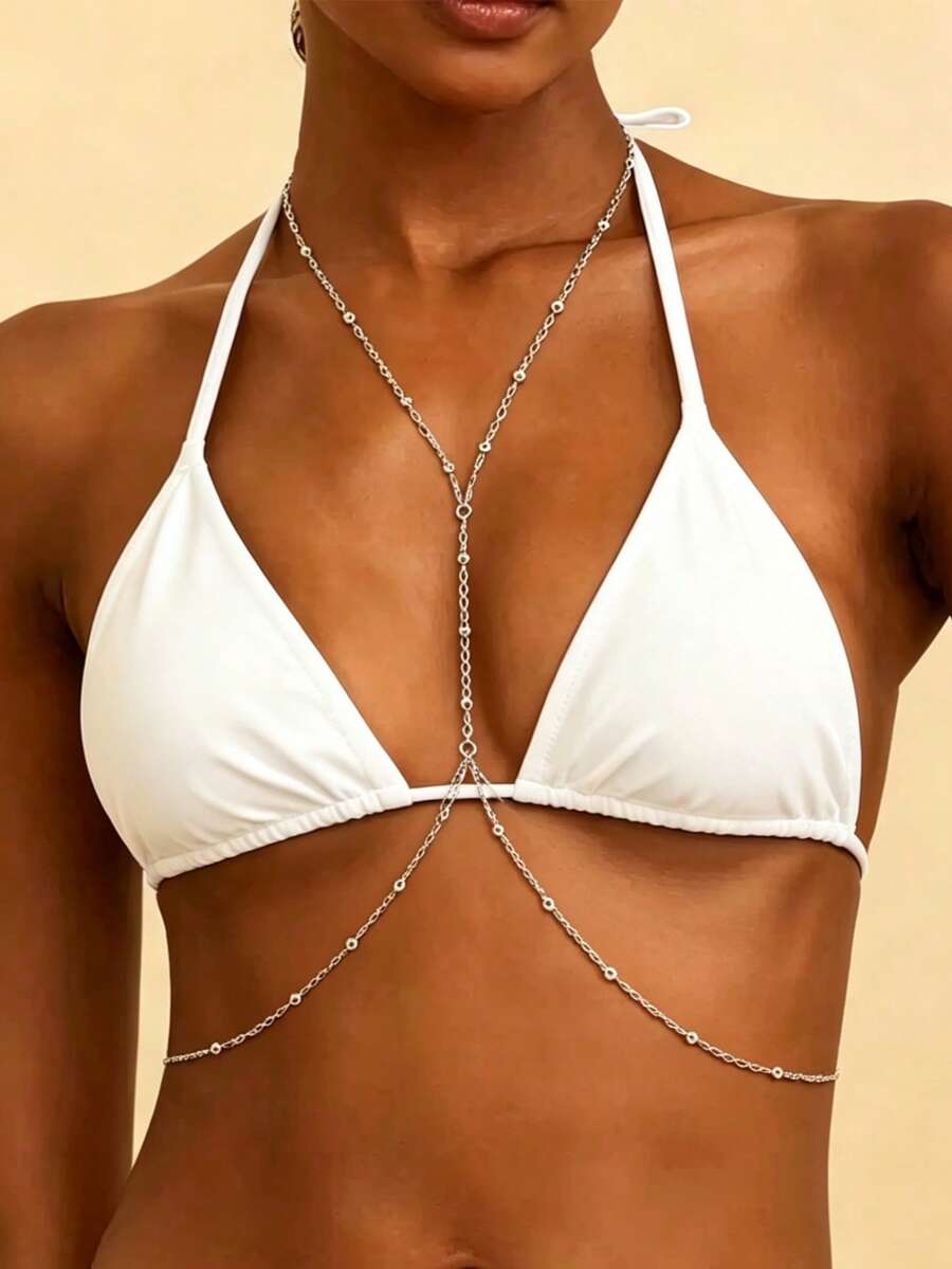 Fashionable Minimalist Double-Layer Tassel Body Chain, Suitable For Women's Daily, Vacation And Beach Wear - Silver - View 1