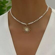 1pc Star, Moon & Sun Beaded Pendant Necklace, Bohemian Style Fashion Elegant Unique Personalized Necklace - Sunflower Necklace - View 11