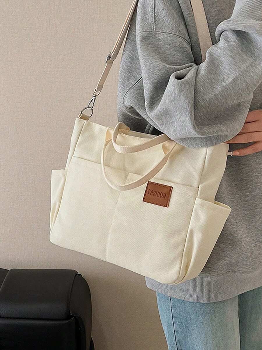 Túi tote vải canvas màu be mới mùa Xuân/Hè 2026, túi đeo vai nhiều ngăn, túi xách công sở cỡ lớn tiện dụng cho nữ. - Màu be - Xem 1