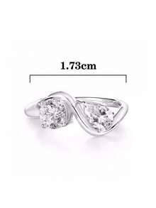 BLOVEMEE 1pc Luxury Minimalist 925 Silver 6.5mm X 1 Teardrop 5x7mm X 1 Moissanite Ring, 1.8 Carat Total, Suitable For Daily Wear, Commute, Party, Vacation, Birthday, Valentine's Day, Mother's Day, Wedding Anniversary, Christmas Jewelry Gift For Her - Silver - View 3