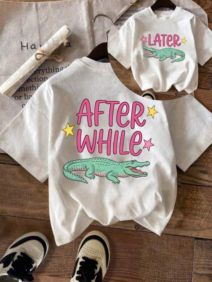 Áo thun nữ cỡ lớn mùa hè in họa tiết cá sấu, kiểu dáng đơn giản, thoải mái, cổ tròn, tay ngắn, thời trang, màu trắng. - trắng - Xem 1