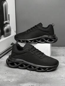 Men's Fashion Versatile Breathable Casual Sports Shoes/Daily Commute Street Style Lightweight Comfortable Hollow Outsole Elevator Running Sneakers - Black - View 17
