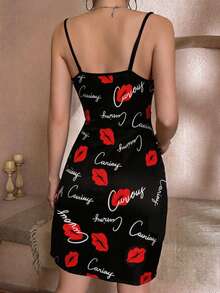 Women's Lace Trim Camisole Nightgown, Spring/Summer - Black - View 2