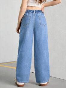 Quần jeans ống rộng dáng suông, quần jeans ống đứng thêu họa tiết đa năng phong cách đường phố. - Rửa trung bình - Xem 16